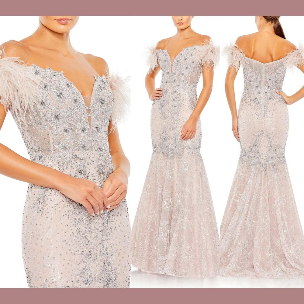 NWT MAC DUGGAL [ 16 ] 20246 Feathered Crystal Embellished Sleeveless Gown‎ Lilac - Picture 2 of 8